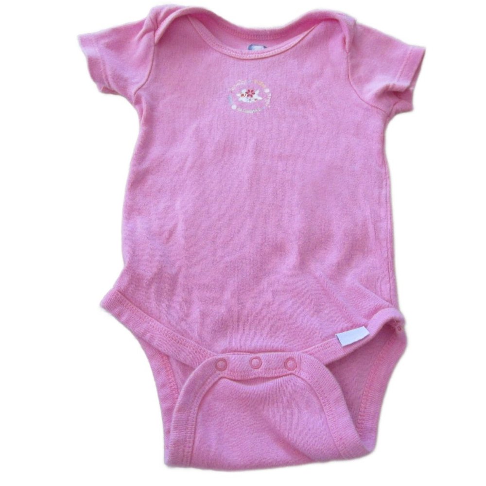 Gerber One Piece Bodysuit Infant Girls Size 3-9M Pink Short Sleeve Floral‎ Cutie